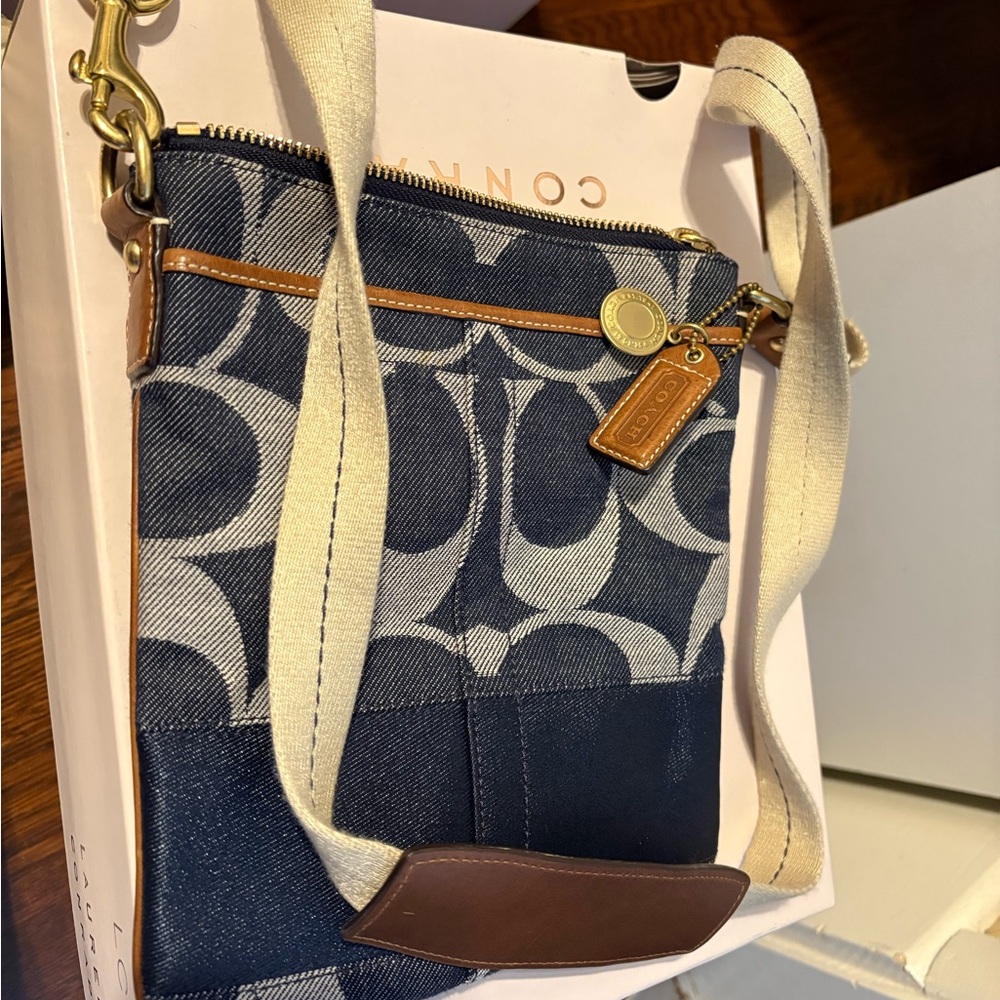 Coach Denim and Brown Crossbody Bag